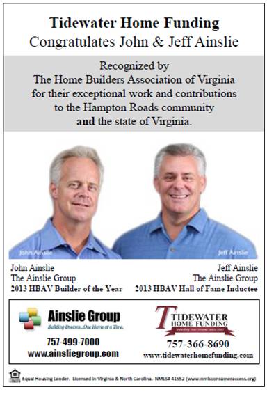 John & Jeff Ainslie recognized by the Home Builders Association of Virginia for their exceptional work and contributions to the Hampton Roads community and the state of Virginia.